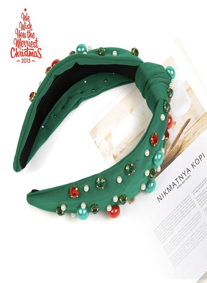 Huachi Christmas Headbands for Women Hair Accessories Christmas Knotted Headbands with Pearls Rhinestones Holiday Head Band for Women’s Hair Festive Headpieces Xmas Gifts - Image 3